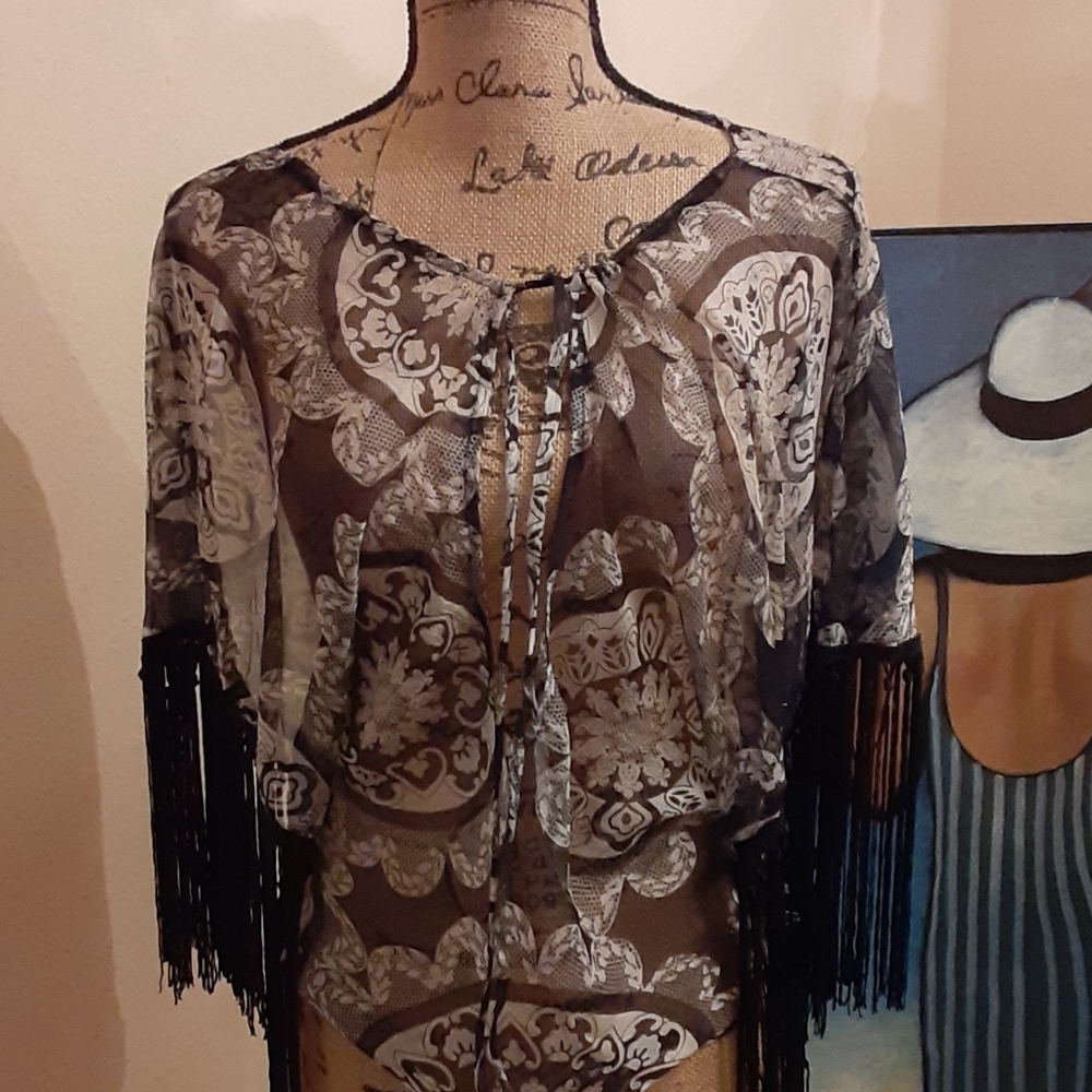 Boston Proper Silk Fringe Poncho